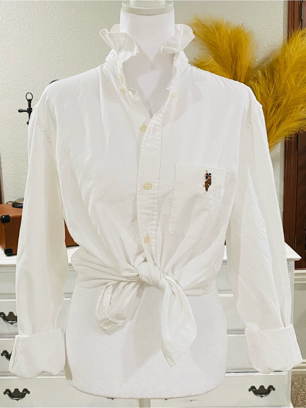 REWORKED Ralph Lauren Polo- Men's White Button-Down Shirt with